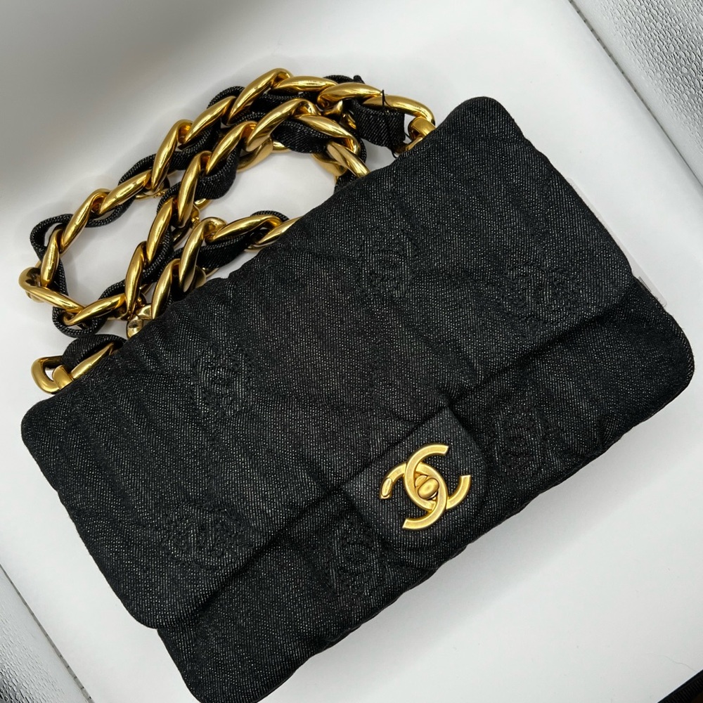 Authentic Limited Edition Chanel Black Denim CC Bag